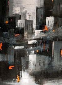 G. N. Qazi, 14 x 20 inch, Acrylic on Canvas, Cityscape Painting, AC-GNQ-081
